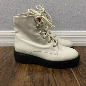 AQUATALIA Moto Combat Boots Bootie Cream Black Off White Size 7 Women’s